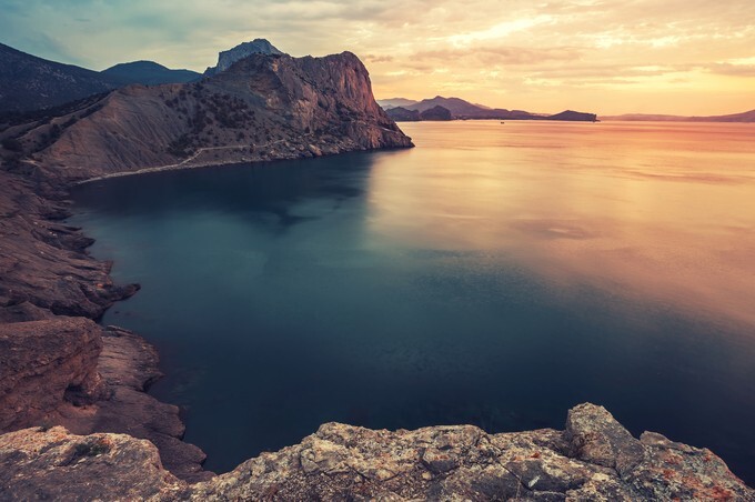 Minimalist Seascape, Coastal Sunrise, Ukraine, Crimea
